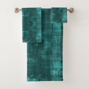Dunkler Aquamariner, subtiler Muster-Wildleder-Loo Badhandtuch Set