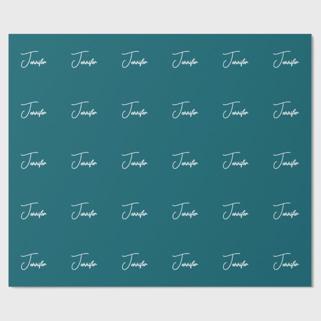 Dunkler Aquamariner Trend Moderner Name für Minima Geschenkpapier (Flach)