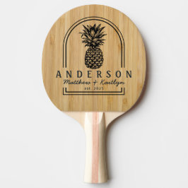 Dunkler Bambu Ananas Hochzeitsbogen & Name Tischtennis Schläger