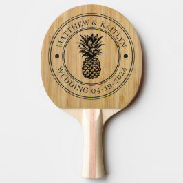 Dunkler Bambus Ananas Hochzeitskamm & Namen Tischtennis Schläger