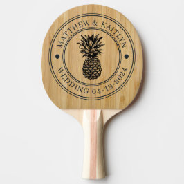 Dunkler Bambus Ananas Hochzeitskamm & Namen Tischtennis Schläger