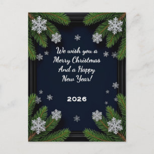 Dunkler Blaue Weihnachts-Kiefer-Rahmen Eleganter W Feiertagspostkarte