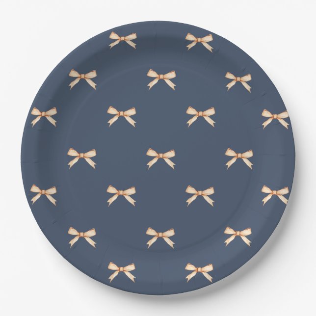 Dunkler blauer Papier-Teller mit goldenem Schleife Pappteller (Vorderseite)