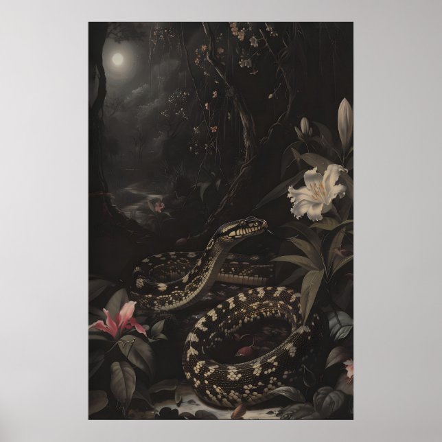 Dunkler Botanischer Schlangen-Kunstprint Floral Re Poster (Vorne)