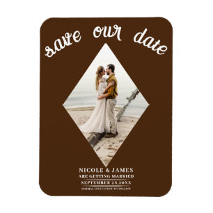 Dunkler Braun Diamant Foto Hochzeit Terminankündig Magnet