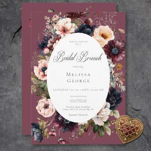 Dunkler Burgund Oval Blumenrahmen Bridal Brunch Einladung