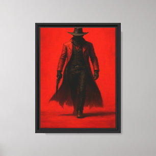 Dunkler Cowboy in rotem Inferno-Western Leinwanddruck