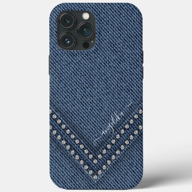 Dunkler Denim mit V-Shape-Rhinestones Case-Mate iPhone Hülle (Rückseite)