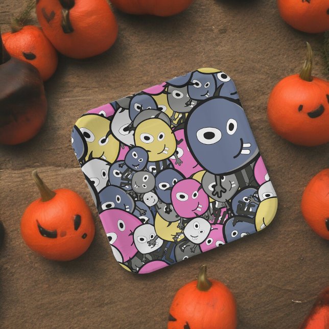 Dunkler Doodle-Monster-Cartoon Pappteller (halloween monsters,birthday,wedding,baby shower,special occasion event paper plate party supplies)