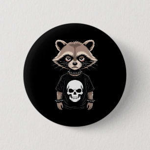 Dunkler Emo-Waschbär mit Totenkopf-Punk-Stil Alter Button