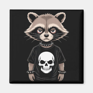 Dunkler Emo-Waschbär mit Totenkopf-Punk-Stil Alter Magnet
