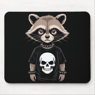 Dunkler Emo-Waschbär mit Totenkopf-Punk-Stil Alter Mousepad