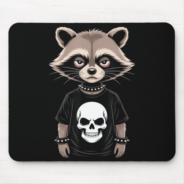 Dunkler Emo-Waschbär mit Totenkopf-Punk-Stil Alter Mousepad (Vorne)