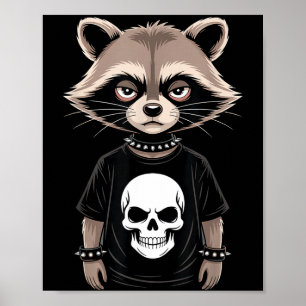 Dunkler Emo-Waschbär mit Totenkopf-Punk-Stil Alter Poster