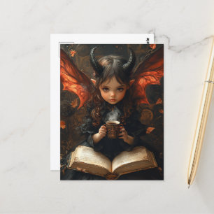 Dunkler Engel mit Kaffee und Buch Postkarte
