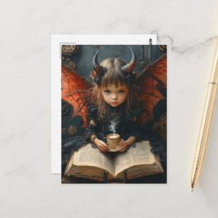Dunkler Engel mit Kaffee und Buch Postkarte