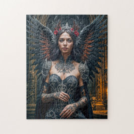 Dunkler Engel mit Krone und Rose Puzzle