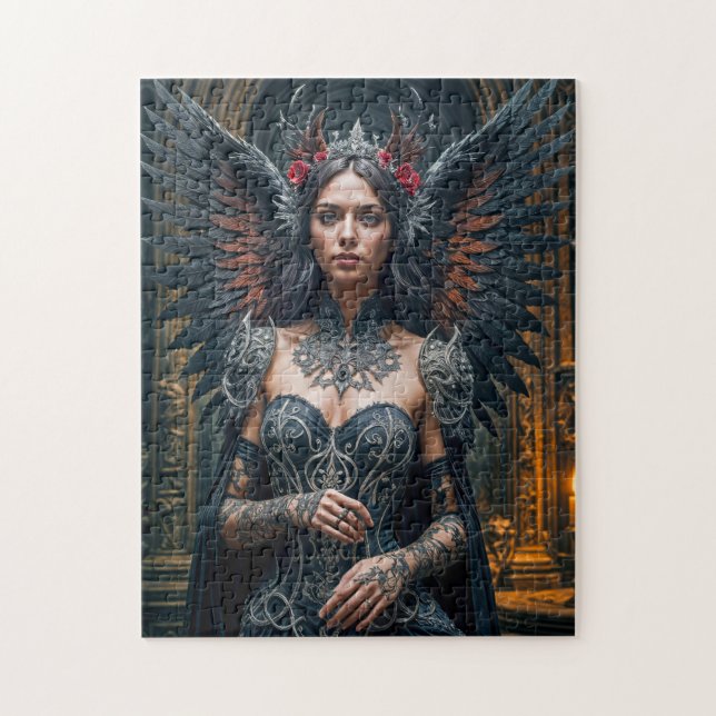 Dunkler Engel mit Krone und Rosen Puzzle (Vertikal)