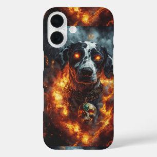 Dunkler Fantasiefeuerhund mit mystischem Schmuck iPhone 16 Hülle
