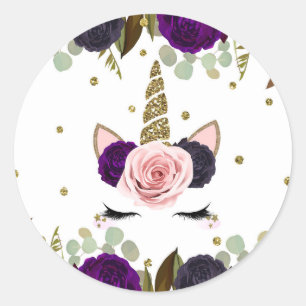 Dunkler Floral Glamour Gold Glitter Einhorn Geburt Runder Aufkleber