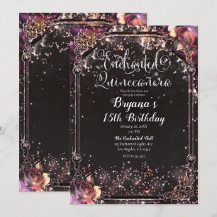 Dunkler Funkeln Glitter Glam Lichter Quinceañera Einladung