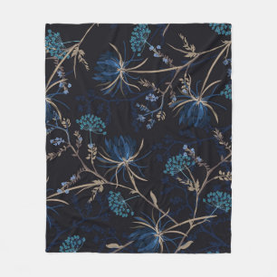 Dunkler Garten: Monochrome blaue Blüten Fleecedecke