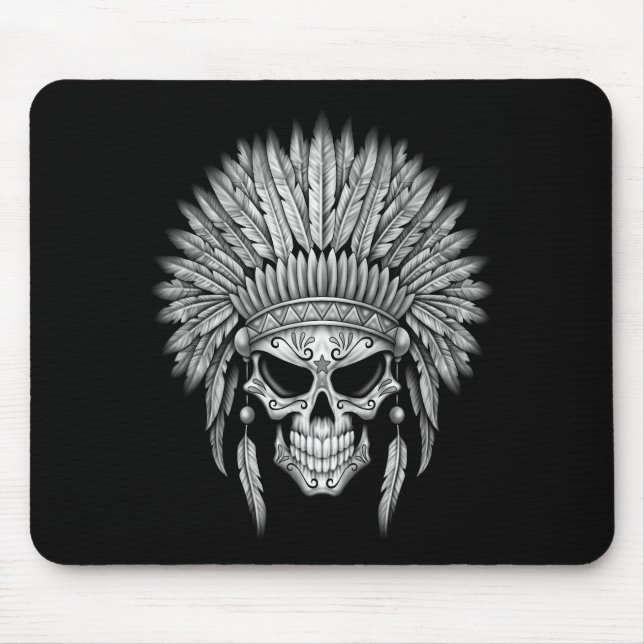 Dunkler gebürtiger Zuckerschädel mit Kopfschmuck Mousepad (Vorne)