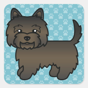 Dunkler Gescheckter Cairn Terrier Cartoon Hund auf Quadratischer Aufkleber
