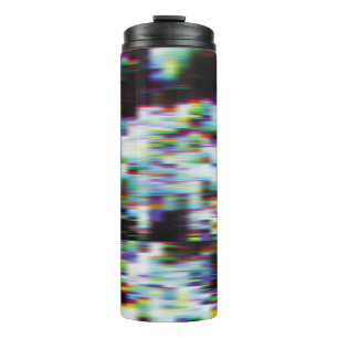 Dunkler Glitch-Hintergrund, Illustration. Schwarz, Thermosbecher