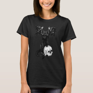 Dunkler Goth creepy Dämon schwarze Katze und Toten T-Shirt