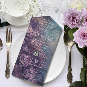 Dunkler Gothic Lila Lavendel Rose QR-Code All In One Einladung