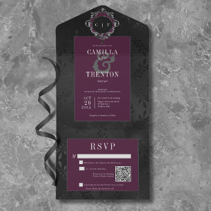 Dunkler Gothic Schwarzer Wein Blütiger Satin QR Co All In One Einladung