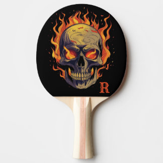 Dunkler gotischer Totenkopf in Flammen Monogramm A Tischtennis Schläger