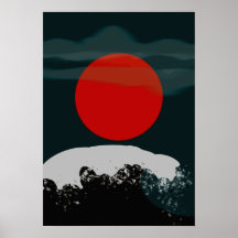 Dunkler grüner Sonnenuntergang mit roter Sonne