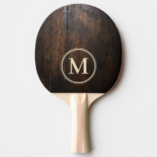 Dunkler Hackklotzstein Monogramm Tischtennis Schläger