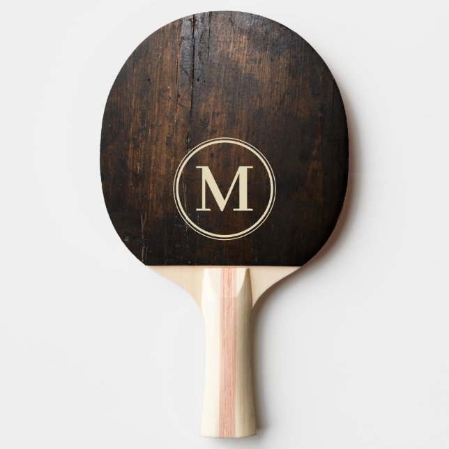 Dunkler Hackklotzstein Monogramm Tischtennis Schläger (Vorderseite)