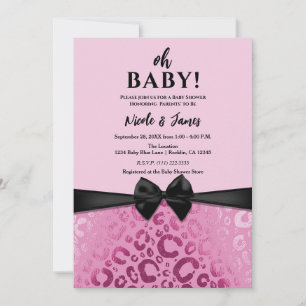 Dunkler & Heller Rosa Glam Leopardenprint Babypart Einladung