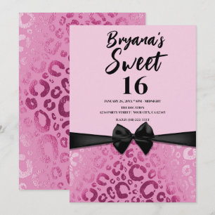 Dunkler & heller Rosa Glam Leopardenprint Sweet 16 Einladung