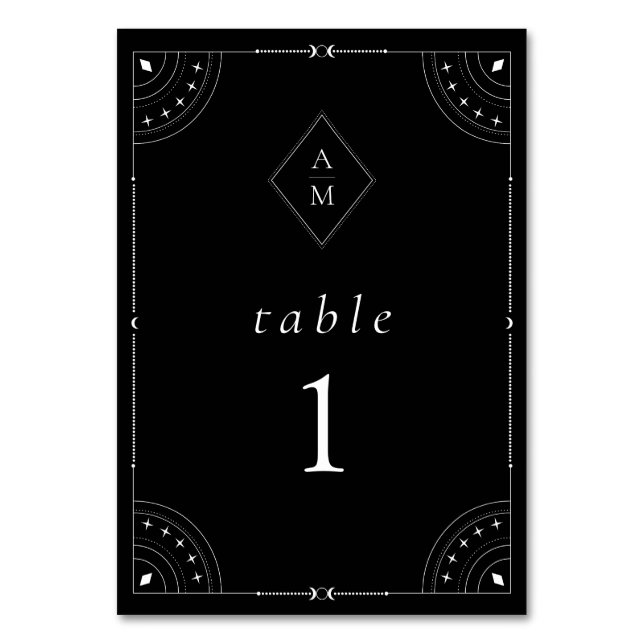 Dunkler Himmelsmond und Sterne Tischnummer (Vorderseite)