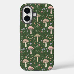 Dunkler Jäger Grün Fungi Nahtloser Forestcore iPhone 16 Hülle