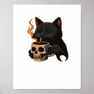 Dunkler Katzenkaffee mit Schädel-Tasse Oversifizie Poster