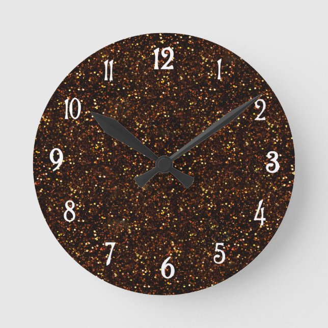 Dunkler Kupferbronze Orange-Glitzer Runde Wanduhr (Vorderseite)