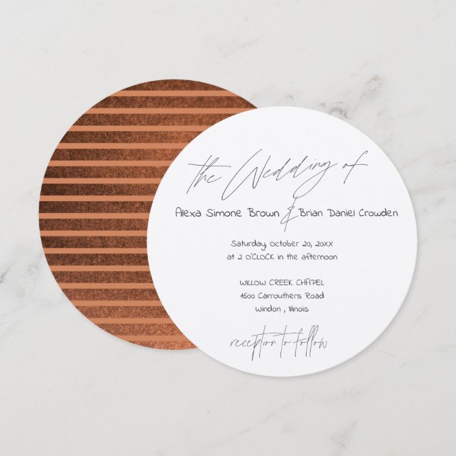 Dunkler Kupferstreifen mit modernem Typografie-Kre Einladung (Vorne/Hinten)