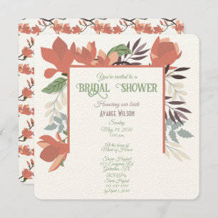 Dunkler Lachs Grün Blau und Lila Folklorekunst Einladung