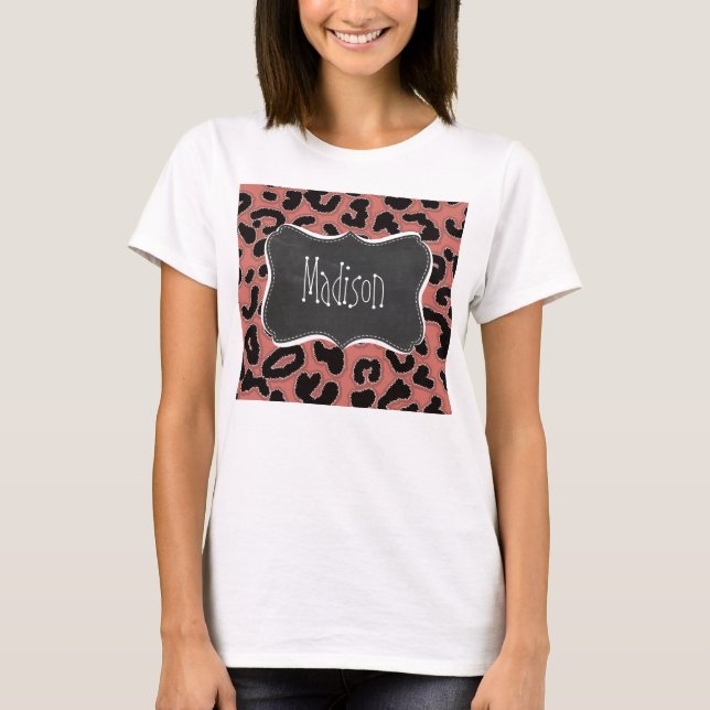 Dunkler Lachs Leopard; Schultafel T-Shirt (Vorderseite)