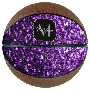 Dunkler lila Glitzer funkelnder Monogramm-Name Basketball