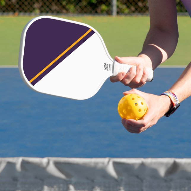Dunkler Lila weißer Farbblock Fett-Gelber Streifen Pickleball Schläger (InSitu)