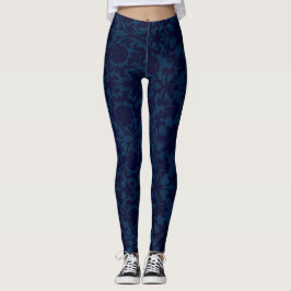Dunkler Marine-Blau-Damast Leggings