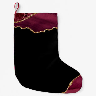 Dunkler Marmor-Achat Weinrot Golden Glitter Akzent Kleiner Weihnachtsstrumpf
