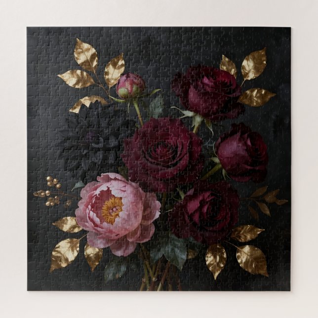 Dunkler, melancholischer Blumenstrauß Puzzle (Vertikal)